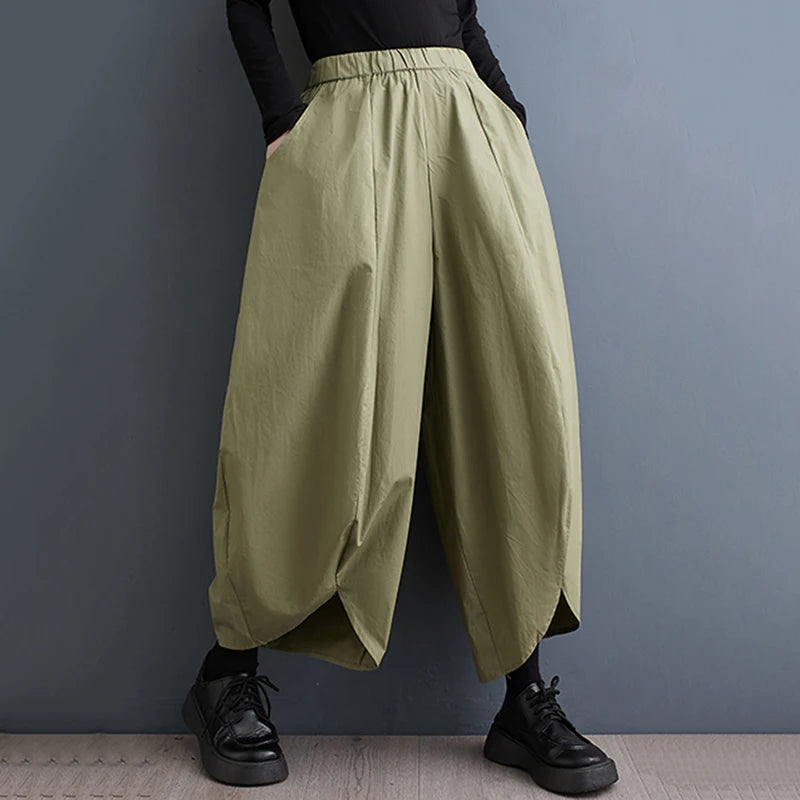 XITAO Loose Asymmetric Wide Leg Pants Fashion All-match Folds Women Summer New Casual Simplicity Ankle Length Pants DMJ3954