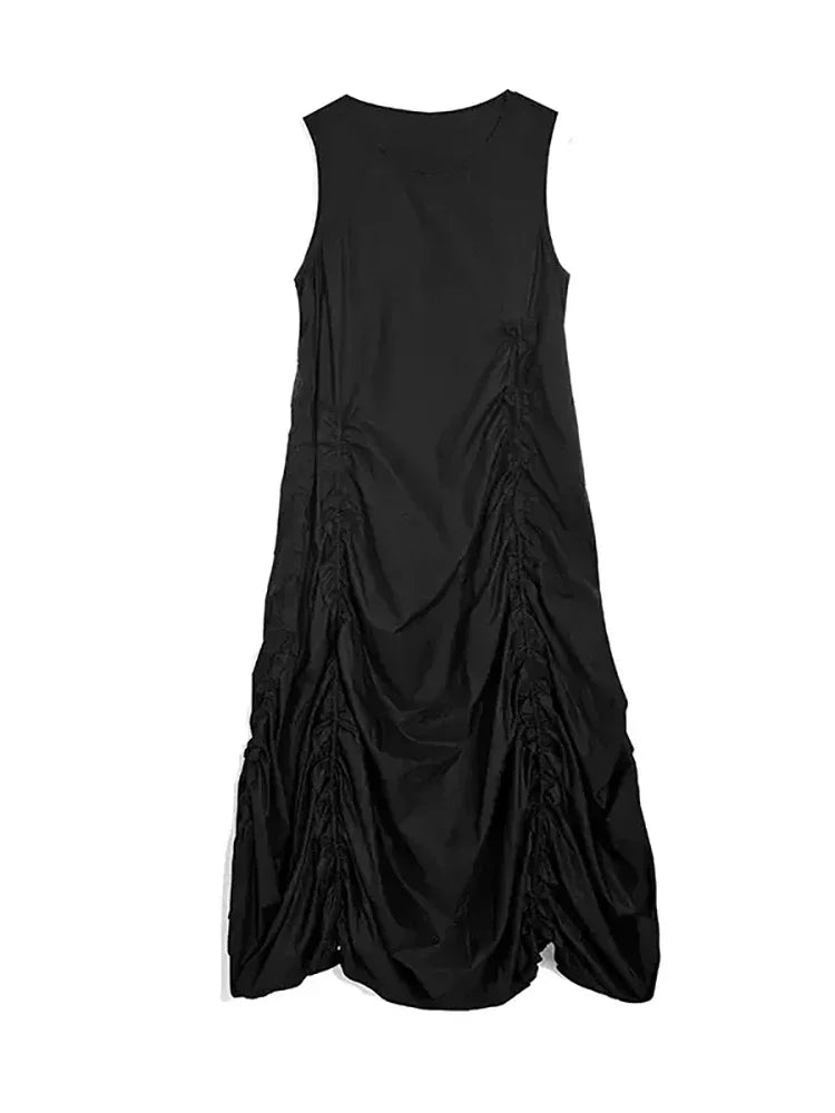 XITAO Folds Sleeveless Dress Fashion Black Casual Women Summer Simplicity New Personality Loose Street Trendy Dress WMD5840