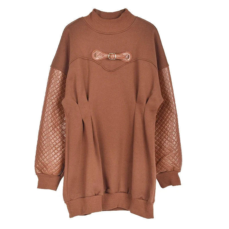 XITAO New Women Sweatshirts Loose Fashion Splicing Long Sleeve Simplicity Patchwork Pleated Splicing Pullover 2024 LDD2232