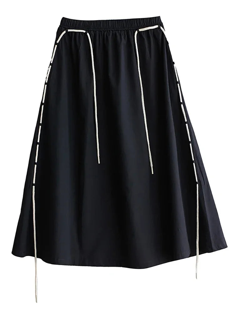 XITAO Loose Simplicity Skirt Personality Bandage Women Spring Summer New Arrival Casual Trend Elastic Waist Skirt LYD1226