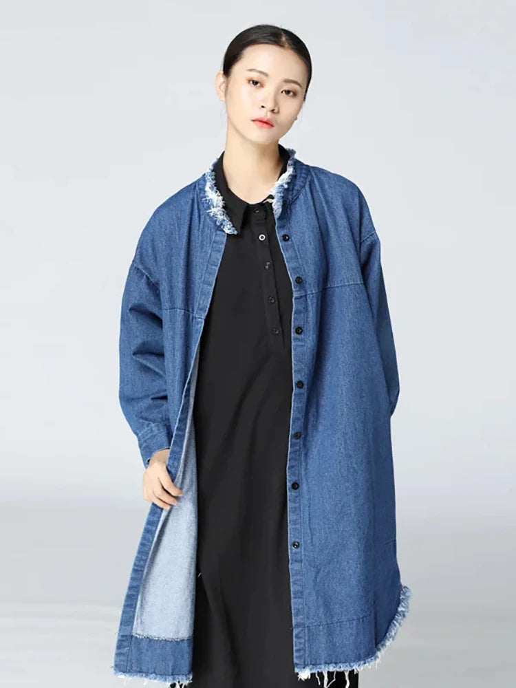 XITAO Cow Boy Style Loose Trench New Women Casual Solid Color Spring Batwing Sleeve Single Breasted Simplicity Long Coat KY655