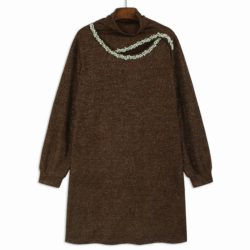 XITAO Pullover Knitted Patchwork Women Dresses Long Sleeve Casual Hollow Out Embroidered Flares Female Dresses 2024 New GYX1050