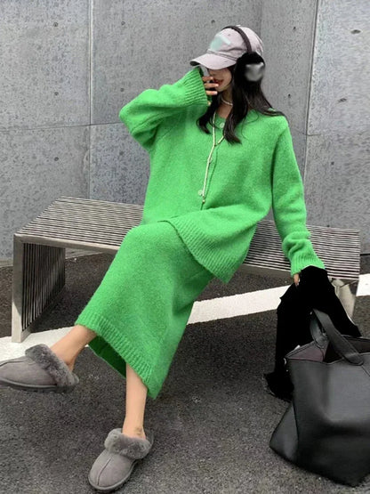 XITAO Solid Color Dress Knitting Sets Straight Temperament Casual Simplicity Goddess Fan All-match Lazy New Two Piece SMH1212