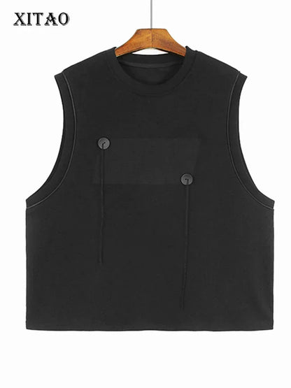 XITAO Patchwork O-neck Pullover Vest Sleeveless Loose Casual Simplicity All-match Personality Spring Women New Vest HQQ1739