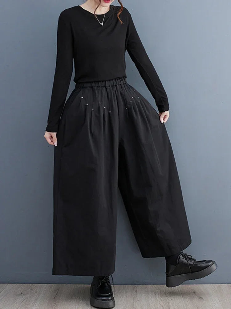 XITAO Loose Casual Ankle Length Pants Elastic Waist Simplicity Fashion Appear Thin Spring Women Wide Leg Pants DMJ2582