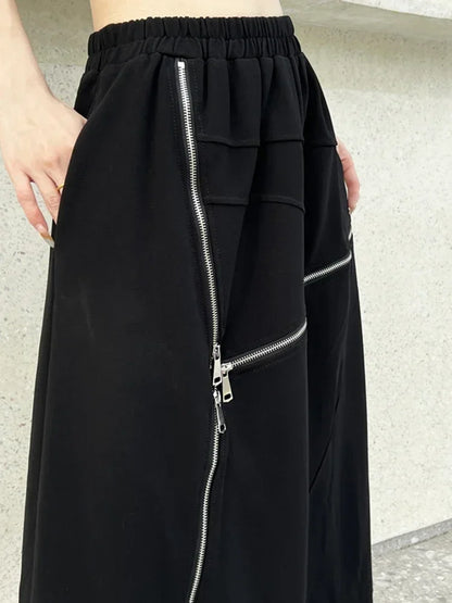 XITAO Irregular Zipper Splicing Skirt Black Casual Fashion Loose Women A-line Skirt Spring All-match New HQQ1919