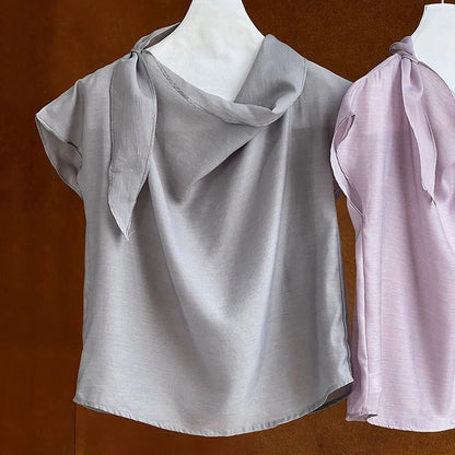 XITAO Loose Sleeveless Solid Color Female Shirt Temperament Ribbon Women Summer New Casual Elegant All-match Top GJ1057