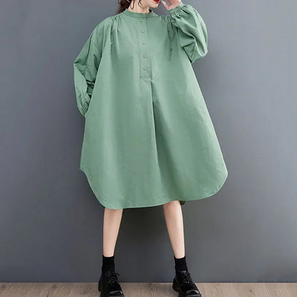 XITAO Full Sleeve Loose Fashion Dress Casual Pullover Solid Color Irregular Appear Thin Women New Dress CX1027