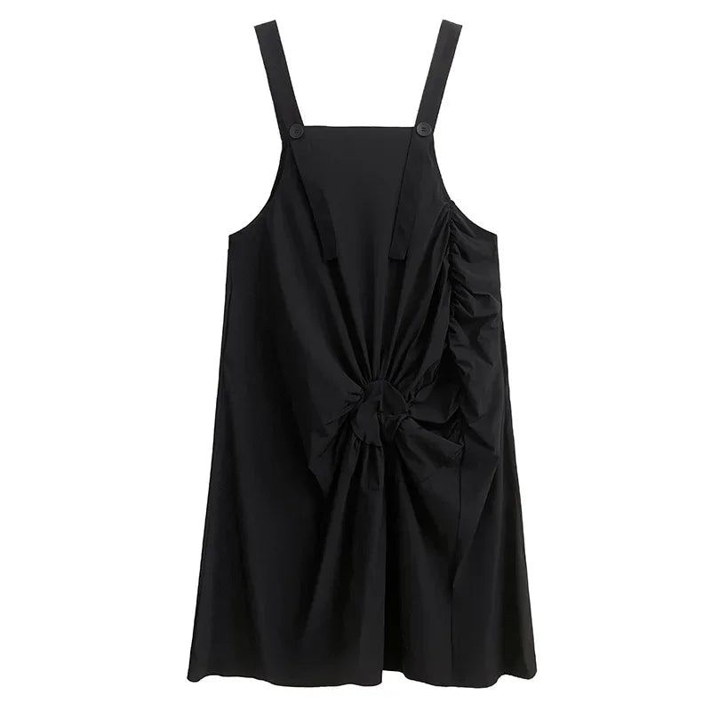 XITAO Black Folds Female Straps Dress Loose Fashion Simplicity Temperament Sleeveless Women Dress Summer New Slip Dress DMJ1452