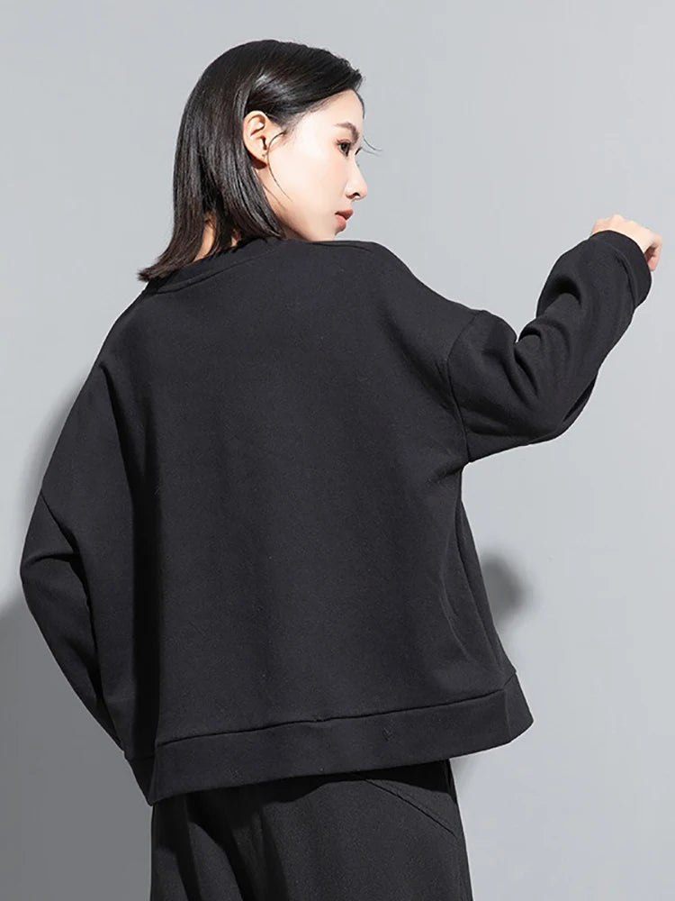 XITAO Pocket Patchwork O-neck Pullover Sweatshirts Solid Coilor Long Sleeve Personality All Match Tops 2024 Autumn Casual LJ1002