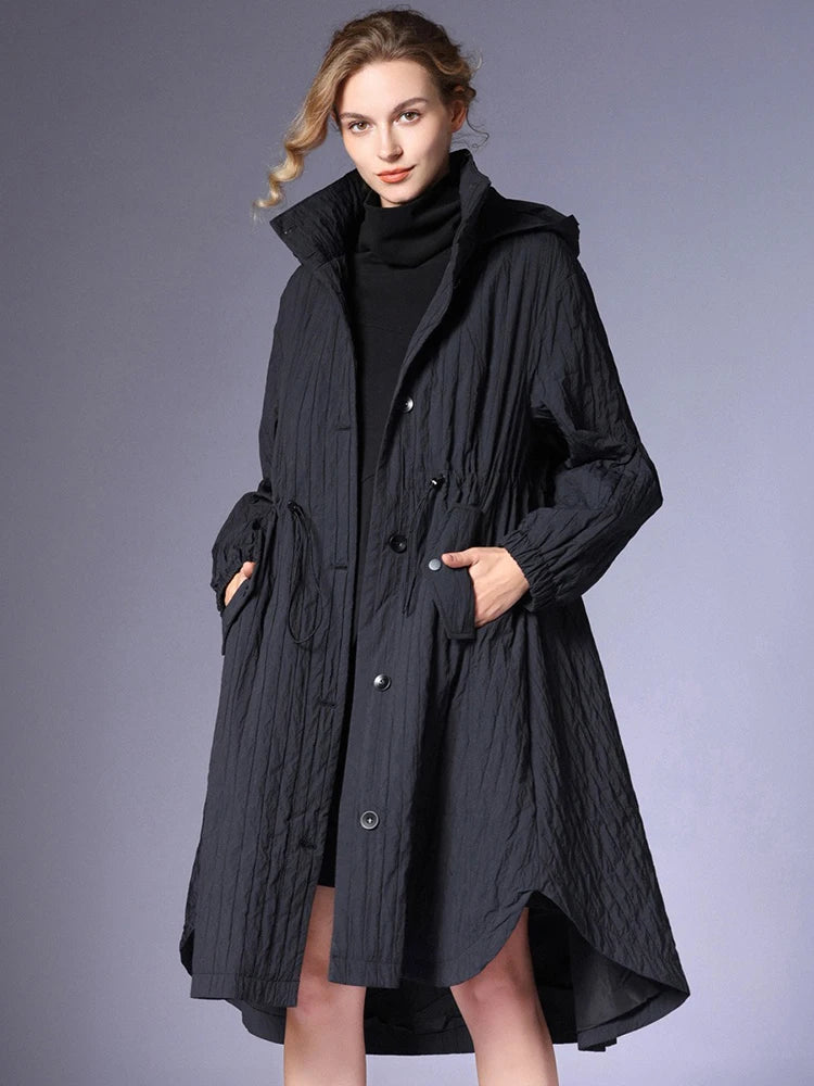 XITAO Casual Loose Fashion Solid Color Coat Full Sleeve Hooded Wide-waisted 2024 New Long Style Autumn Female Trench ZYY1115