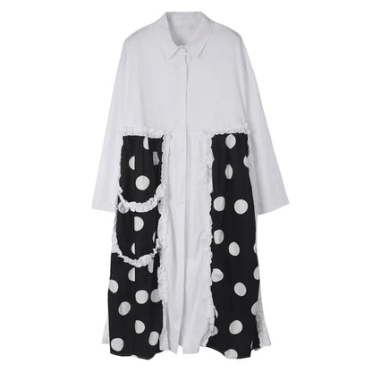 XITAO Fashion Contrast Color Dot Shirt Dress Loose Simplicity Edible Tree Fungus Splicing Hem Spring New Women Dress WLD8726