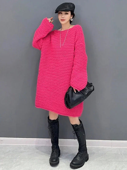 XITAO Loose Female Knitting Dress Casual Fashion Solid Color Slimming Women Spring New Arrival Simplicity Trend Dress HQQ1752