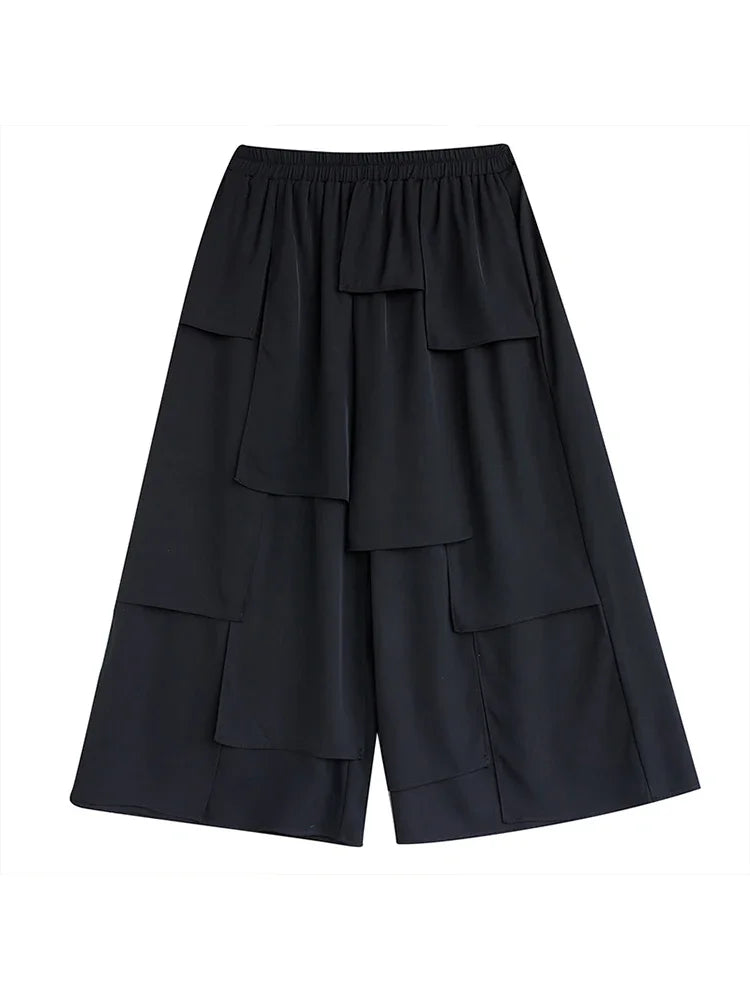 XITAO Casual High Waisted Wide Leg Pants Summer Women New Arrival Patchwork Wind Pleated Black Loose Pants HQQ0094