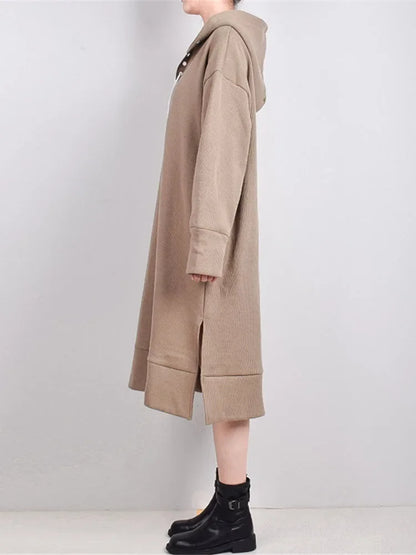 XITAO Spring New Dress Fashion Draw String Bandage Splicing Hooded Collar Pullover Loose All-match Sweatshirt Dress LDD2231