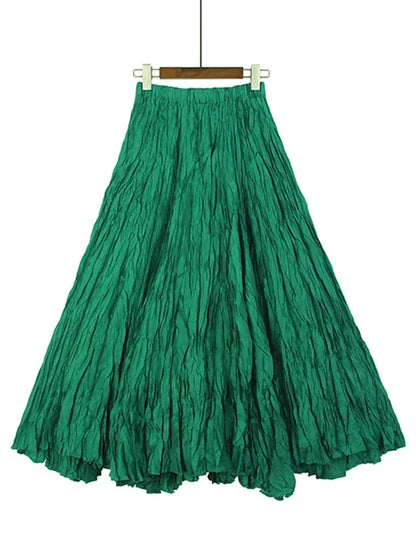 XITAO Pleated Solid Color Elastic Waist Loose Fashion skirt 2024 Summer New Arrival Women Appear Thin All-match skirt DMJ1498