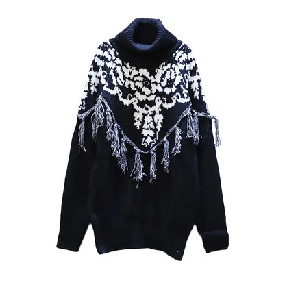 XITAO Patchwork Tassel Knitted Pullover Sweater Women Spring Casual Fashion New Style Temperament Women Clothes ZY1528