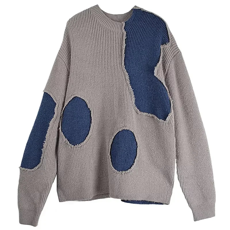 XITAO Knitting Contrast Color Loose Pullovers O-neck Long Sleeve All Match Slimming Casual Sweaters 2024 Autumn Fashion LJ1093