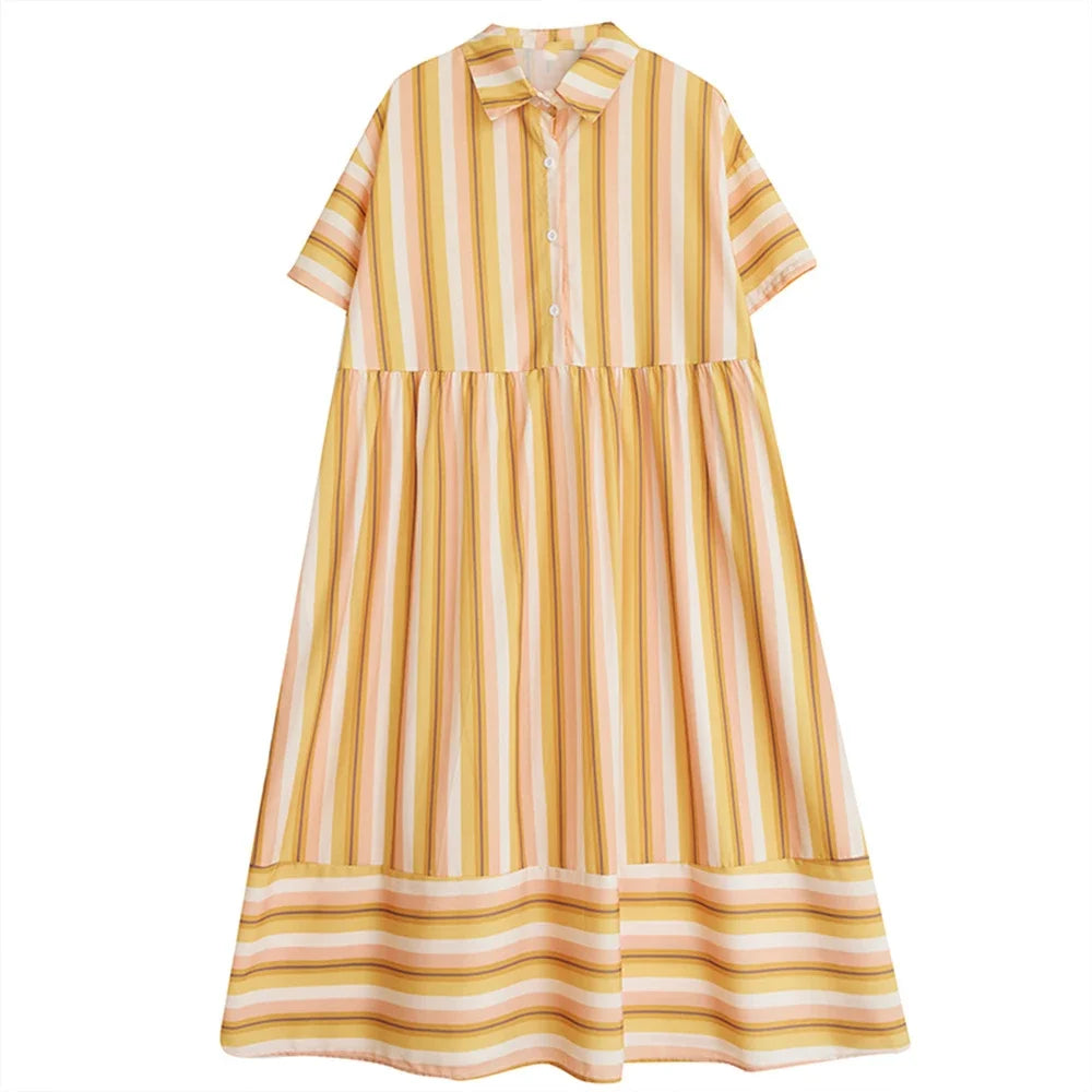 XITAO Striped Dress Fashion Women New Pullover Goddess Fan Casual Style 2024 Summer Minority Loose Elegant Dress WLD11315