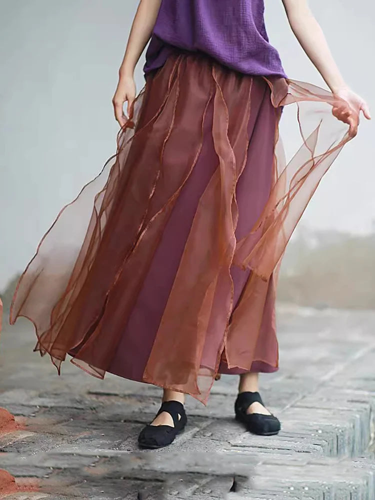 XITAO Elegant Gauze Patchwork Female Skirt Casual Fashion Simplicity Temperament Loose Women Summer New All-match Skirt ZY8850