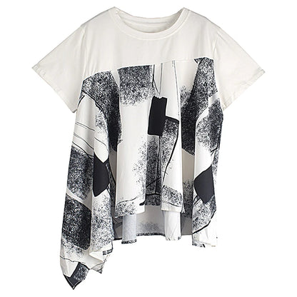 XITAO Irregular Short Sleeve O-neck Female T-shirt Patchwork Loose Fashion Temperament Pullover Women Summer New T-shirt GJ1020