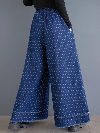 XITAO Casual Loose Vintage Dot Full Length Wide Leg Pants Elastic Waist Slim Fashion Denim New Arrival Autumn Women Jean ZYY1074