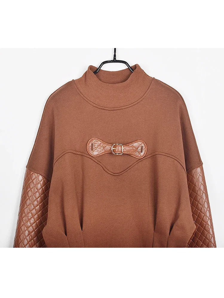 XITAO New Women Sweatshirts Loose Fashion Splicing Long Sleeve Simplicity Patchwork Pleated Splicing Pullover 2024 LDD2232