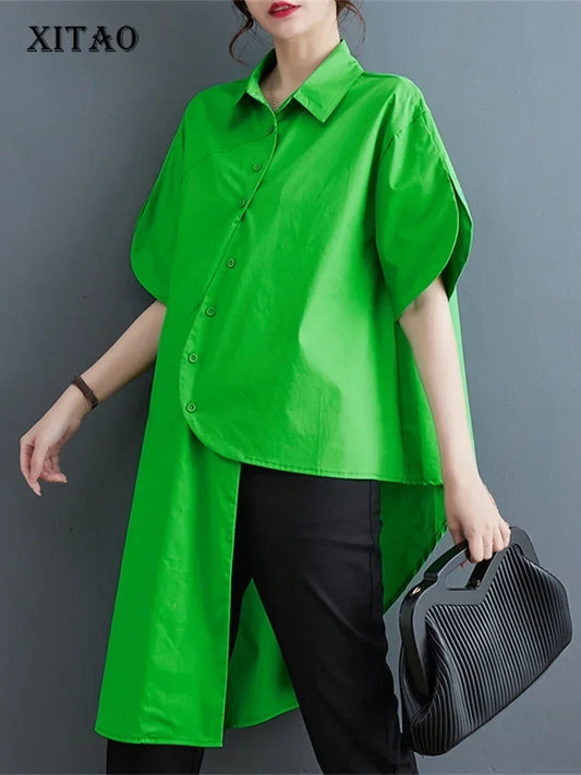 XITAO Irregular Blouse Fashion Women Solid Color Small Fresh Casual Style Single Breast 2023 Summer Loose Shirt WLD16642