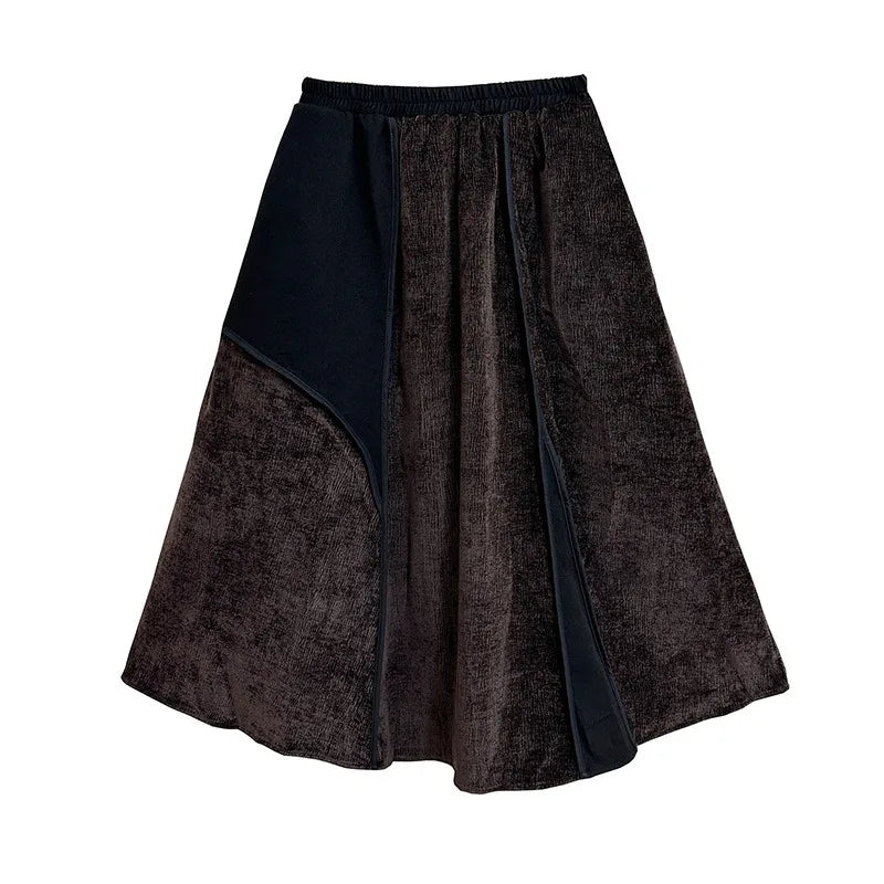 XITAO Autumn Loose Patchwork Skirt Casual Mid-calf Elastic Waist Temperament Autumn Women Simplicity A-line Skirt ZYY1014