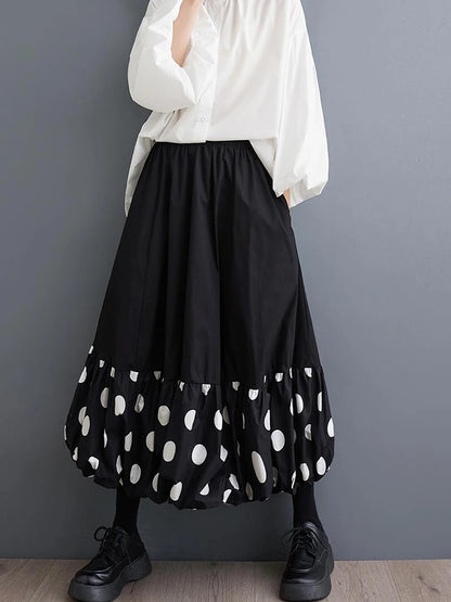 XITAO Spliced Puffy Skirt Wave Point Elastic Waist Simplicity Casual Loose All Match Spring Fashion Women A-line Skirt LYD1747