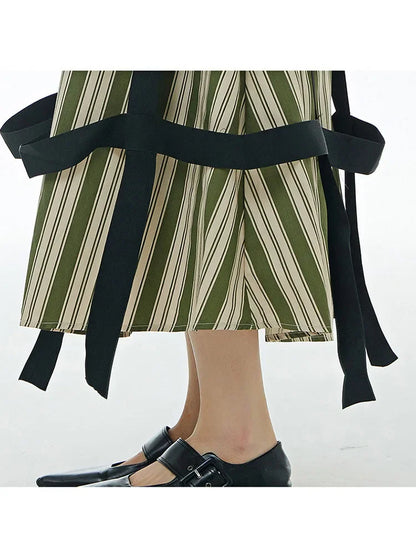 XITAO Tassel Skirt Fashion Elegant Striped Small Fresh Elastic Waist Women Patchwork Goddess Fan Casual Style Skirt WLD8388