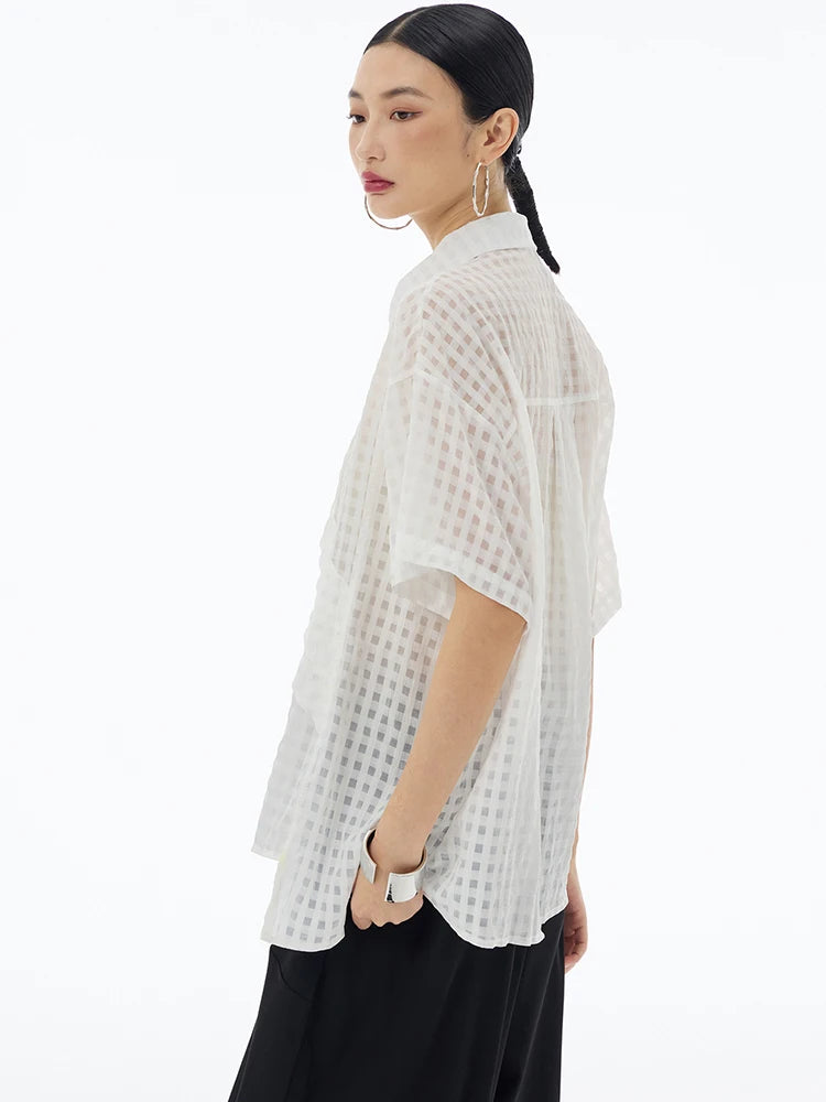 XITAO Irregular Patchwork Solid Color Women Shirt Grid Short Sleeve Casual New All-match Women Simplicity New Shirt WLD20218