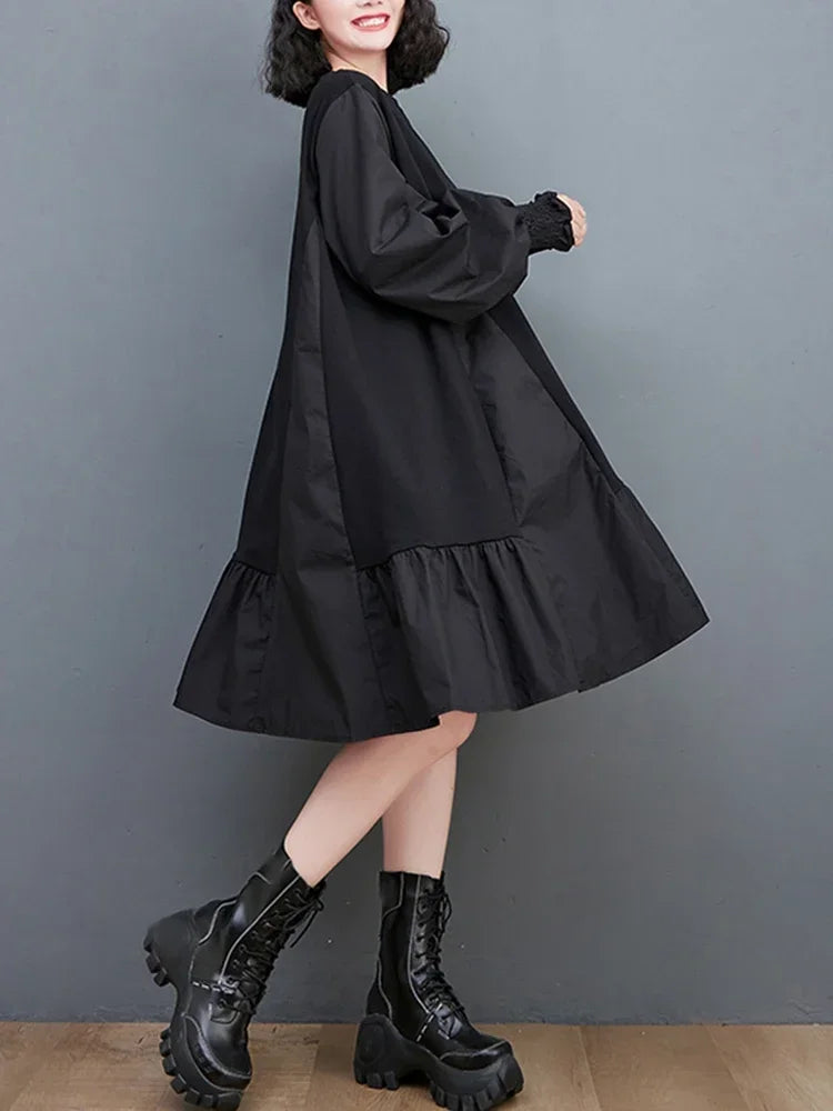 XITAO Loose O-neck Patchwork Female Dress Fashion Trend Street Wind Women Autumn Casual Pullover Simplicity Dress 2023 LYD1042