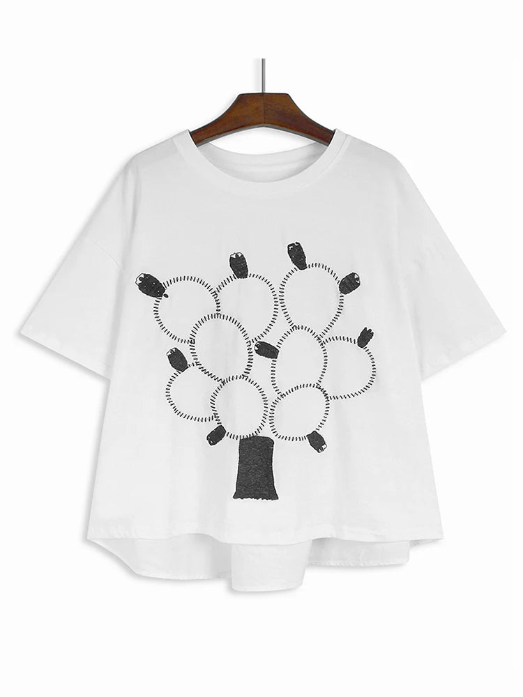 XITAO Embroidered Balloon Round Neck T-shirt Short Sleeved Loose Casual All Match Fashion Summer Women New Top LYD1819