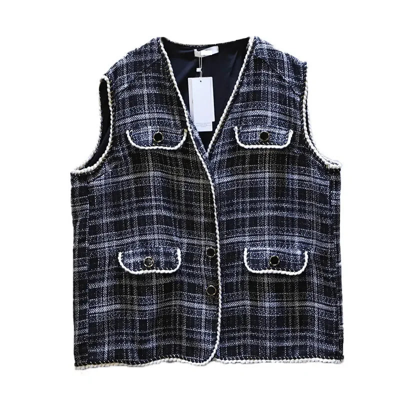 XITAO Plaid Vest Fashion New Women Single Breast Pocket 2024 Spring Sleeveless Small Fresh Casual Style Minority Vest ZP3223