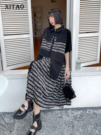 XITAO  Print Pattern Dress Fashion New Women Elegant Goddess Fan Casual Style Loose Pocket 2024 Summer Minority Dress LDD1822