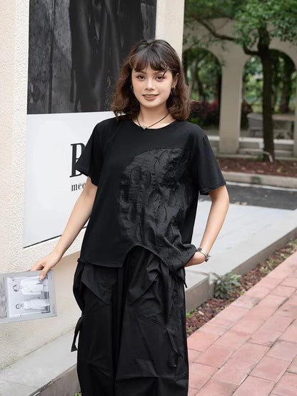 XITAO Asymmetrical Patchwork Short Sleeve T-shirts Solid Color Pullover Loose Casual Tops Summer New All Match GJ1054