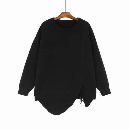 XITAO Asymmetrical Knitting Shirring Pullovers Solid Color O-neck Loose Casual Sweaters 2024 Spring All Match New DMJ3140