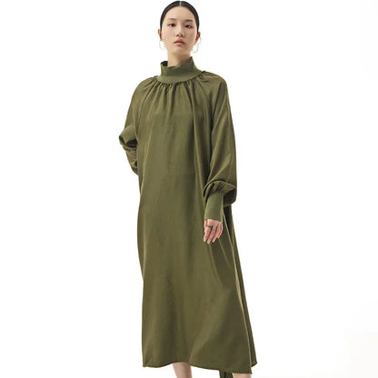 XITAO Pleated Dress Fashion Solid Color Pullover Goddess Fan Full Sleeve Elegant 2024 Spring Casual Style Loose Dress DZL2167