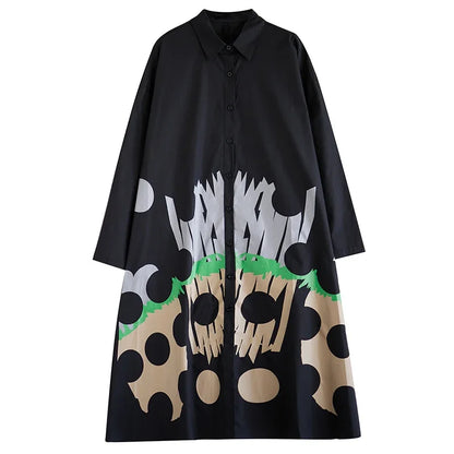 XITAO Casual Print Shirt Dress Loose Fashion Long Sleeve Turn-down Collar Women 2024 Initial Spring New Shirt Dress LYD1472