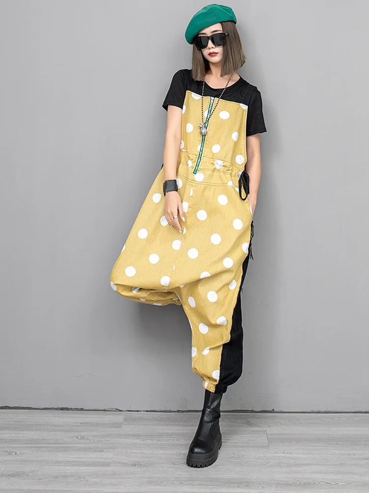 XITAO Loose Dot Patchwork Female Jumpsuits Casual Drawstring Ankle-Length Pants Spring Fashion Women New Cross-pants LYD1611