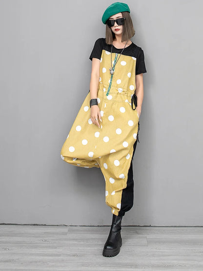 XITAO Loose Dot Patchwork Female Jumpsuits Casual Drawstring Ankle-Length Pants Spring Fashion Women New Cross-pants LYD1611