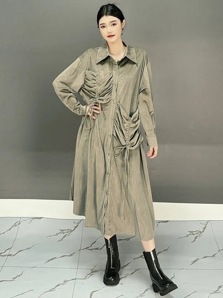 XITAO Solid Color A-line Casual Full Sleeve Mid-calf Dress Fashion Fitting Loose Personality Autumn New Female Dress GMM1066