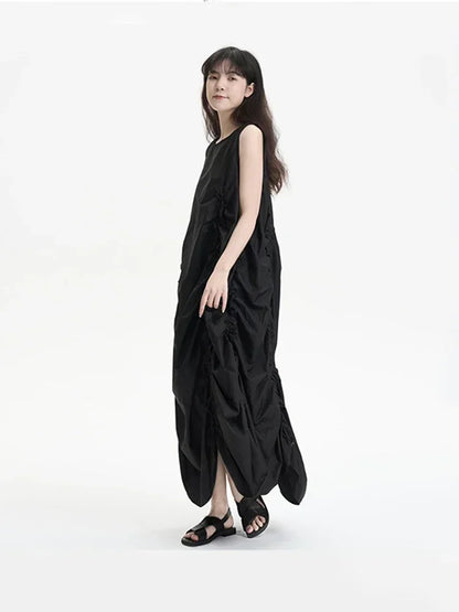 XITAO Folds Sleeveless Dress Fashion Black Casual Women Summer Simplicity New Personality Loose Street Trendy Dress WMD5840