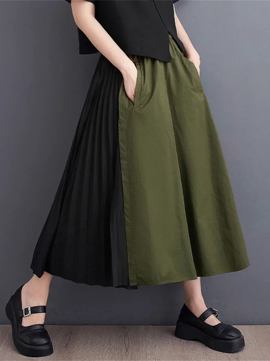 XITAO Women Pants Fashion New Small Fresh Pocket Pleated Elastic Waist Solid Color New Wide Leg Pants Summer WLD11629