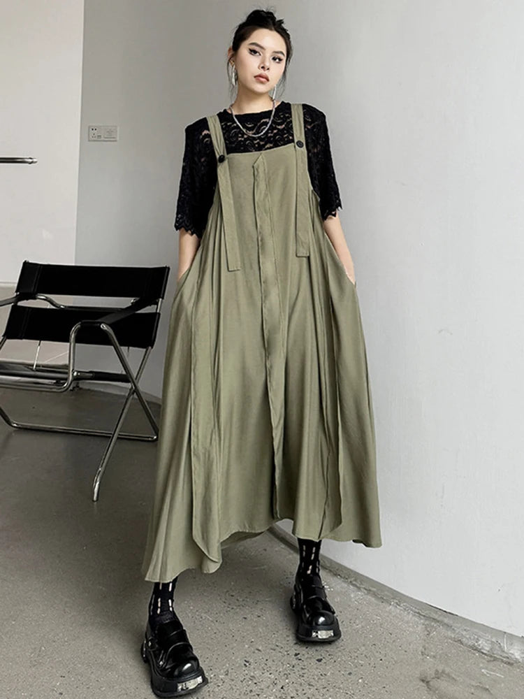 XITAO Loose Vintage Sleeveless Dress Casual All-match Pocket Women Summer New Simplicity Street Wind Irregular Dress ZY8765