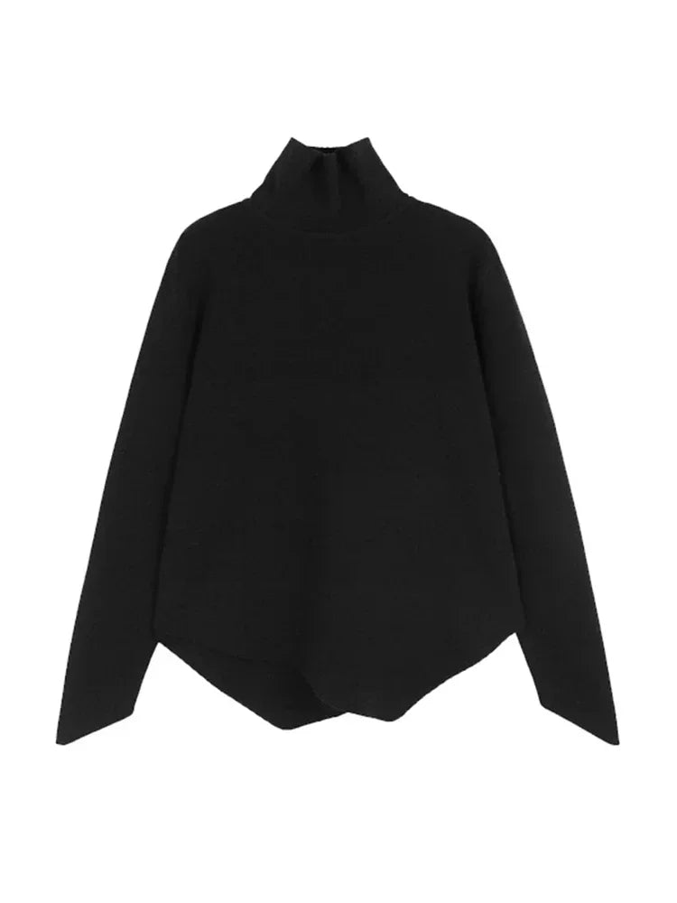 XITAO Turtleneck Knitting Sweaters Personality Irregular Solid Color Simplicity Temperament All-match Women Sweaters HQQ1907