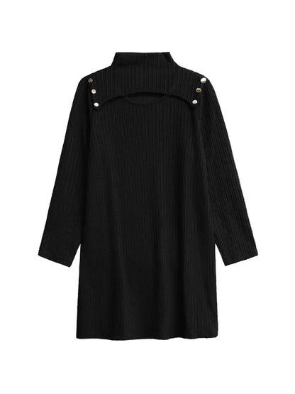 XITAO Solid Color Temperament Hollow Out Dress Loose Pullover Sliming Full Sleeve Mid-calf All Match Knitted Dress ZYY1022