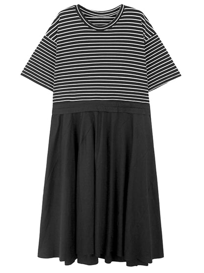 XITAO O-neck Striped Patchwork A-line Dress Drawstring Slimming Loose Casual Pullover Fashion Women New 2024 Dress DMJ4108