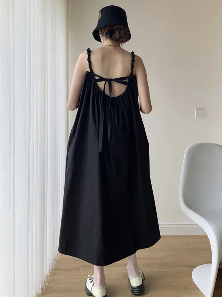 XITAO Solid Casual Strap Dress Women Korea 2024 Summer New Arrival Personality Fashion Loose Sleeveless Mid-calf Dress DMJ1938